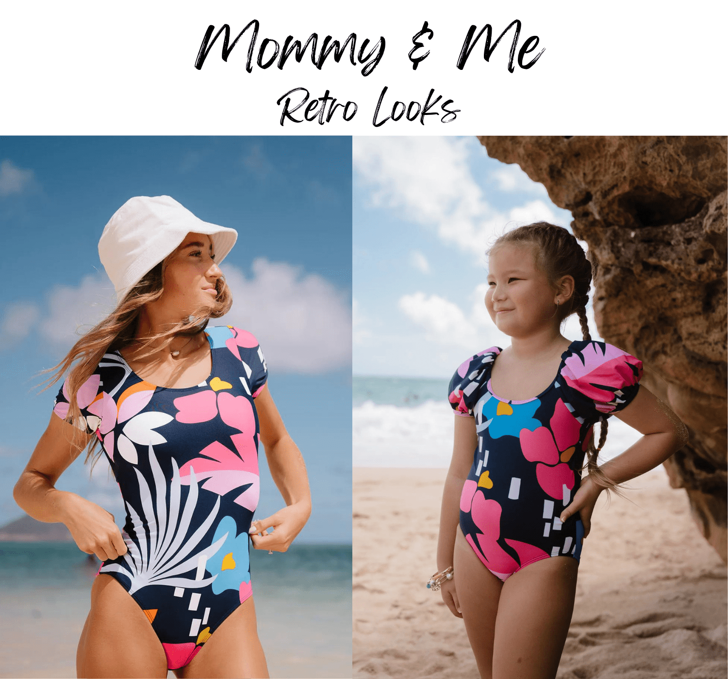 mother daughter matching swimsuits flower block-min